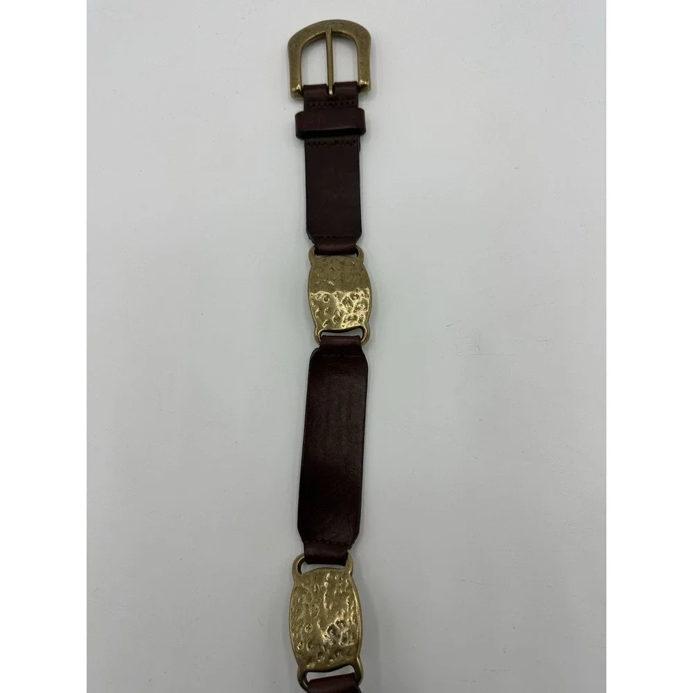 Fossil Leather Belt Brown Brass Western Style USA‎ Small 34 Vintage